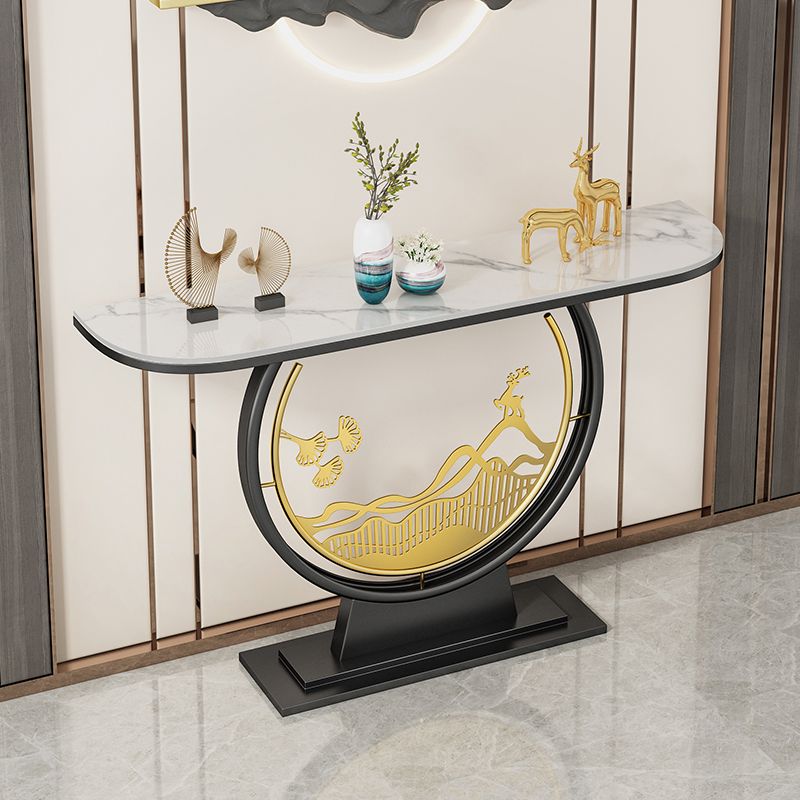 Stain Resistant Sofa Table Abstract Glam Half Moon Console Table for Hall