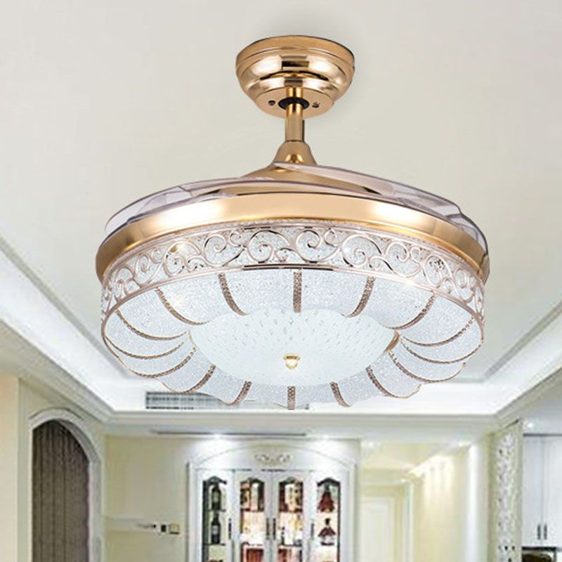 36"/42" W Rose Gold Round Semi Flush Mount Contemporary LED Dimple Crystal Ceiling Fan Light with Frequency Conversion/Remote Control/Wall Control