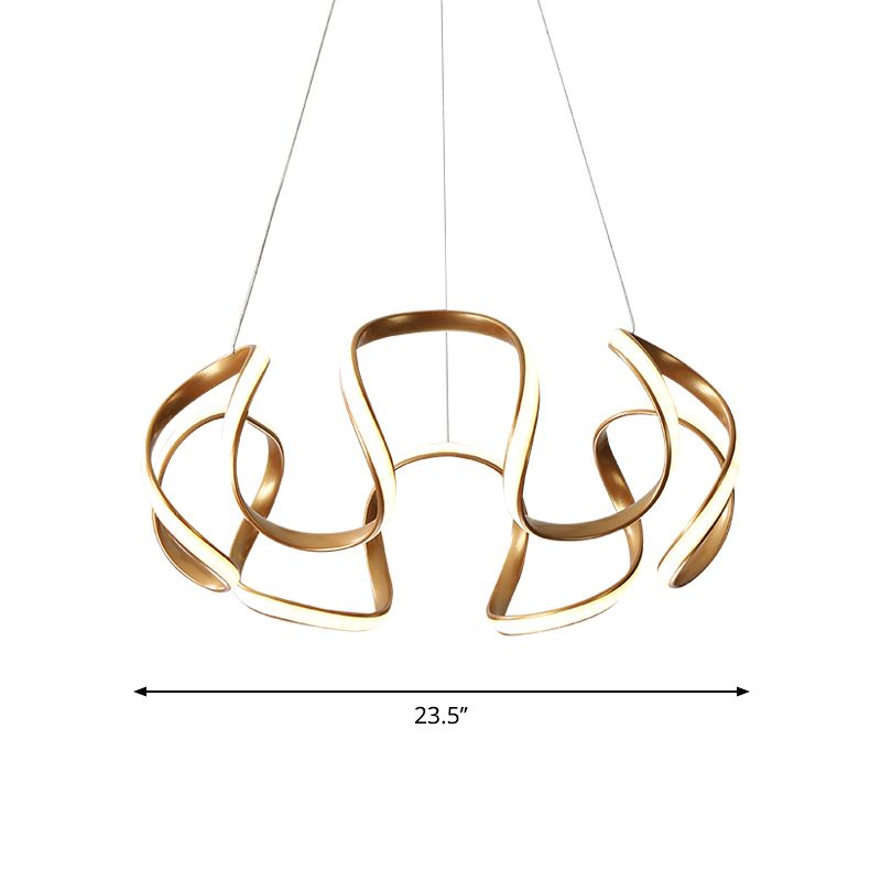 Coffee Twisted Linear Chandelier Pendant Minimalistic Aluminum LED Hanging Ceiling Light in Warm/White Light