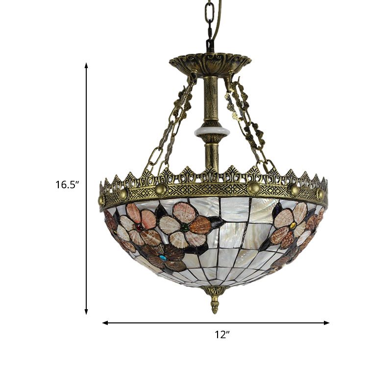 White/Blue 3 Lights Pendant Chandelier Tiffany Hand Cut Glass Bowl Shade Drop Lamp for Bedroom, 12"/16" W