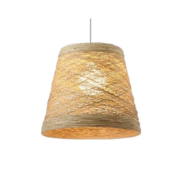 Rattan Trapezoid Hanging Pendant Lamp Rustic One Head Suspension Lighting in Red/Orange/White/Brown/Begie