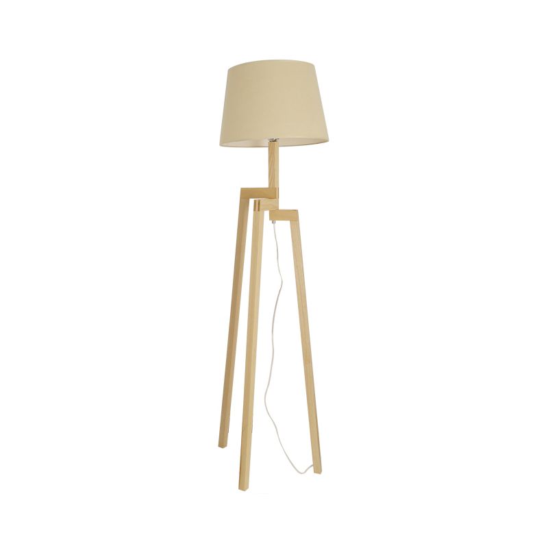 Novelty Simple Style Single Floor Lamp Wood Tapered Tripod Floor Light with Fabric Shade