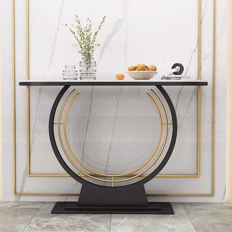 Scratch Resistant Half Moon Slate Glam Hall Pedestal Console Table