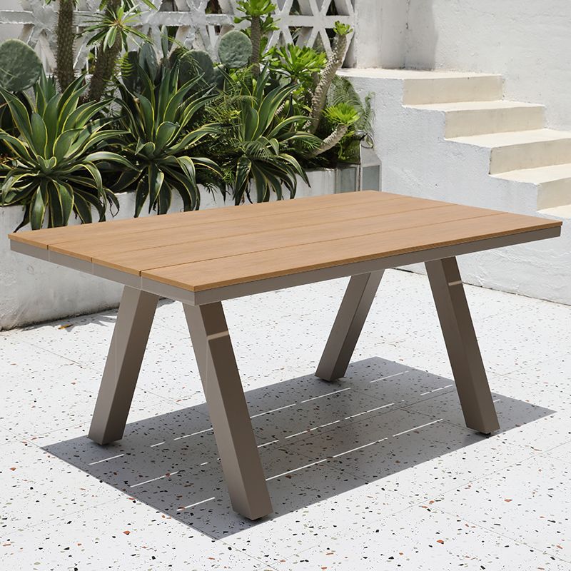 Modern Artificial Wood Courtyard Table Rectangle Shape Outdoor Table