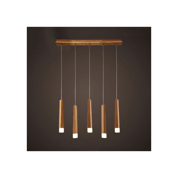 Matchstick Dining Room LED Pendant Light Wood 1/5/7-Light Ceiling Light Fixture with Diffuser in Warm/White Light