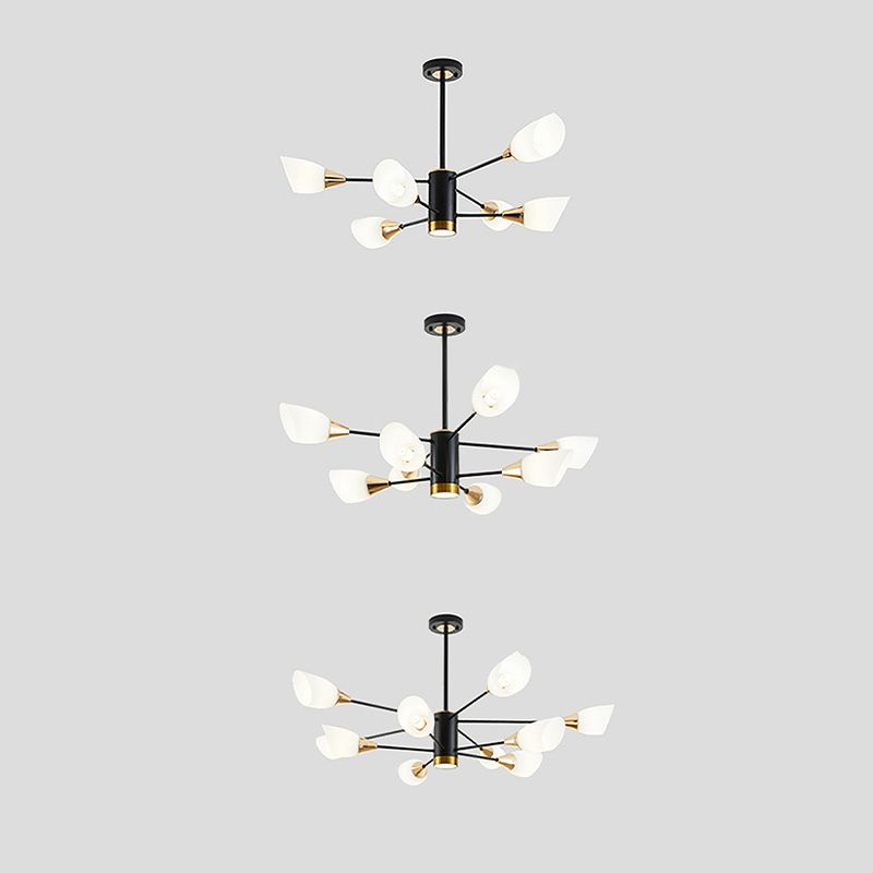 Modern Chandelier with Opal Frosted Glass Shade Black Pendant Lighting for Dining Room Bedroom