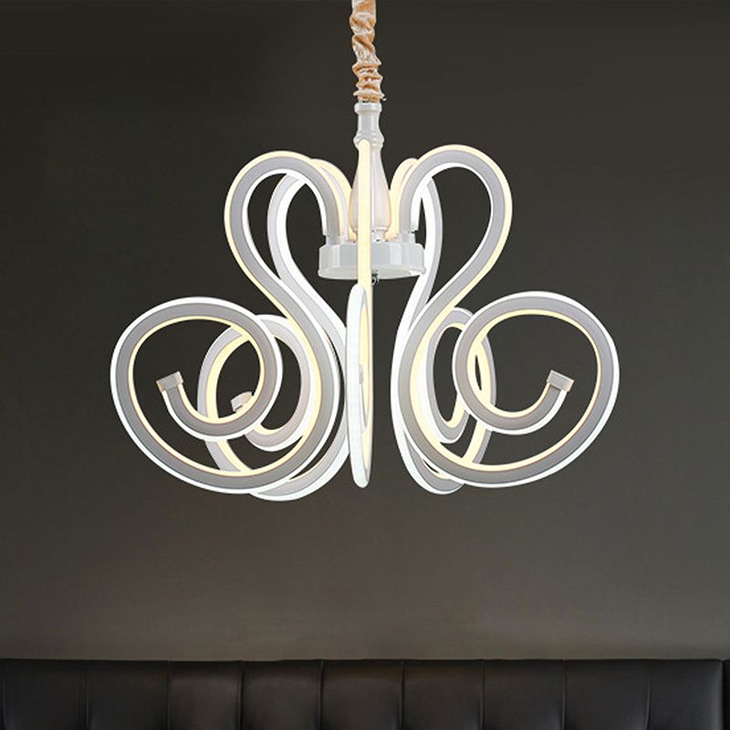 Curly Acrylic Chandelier Lamp Contemporary White LED Hanging Ceiling Light for Dining Room