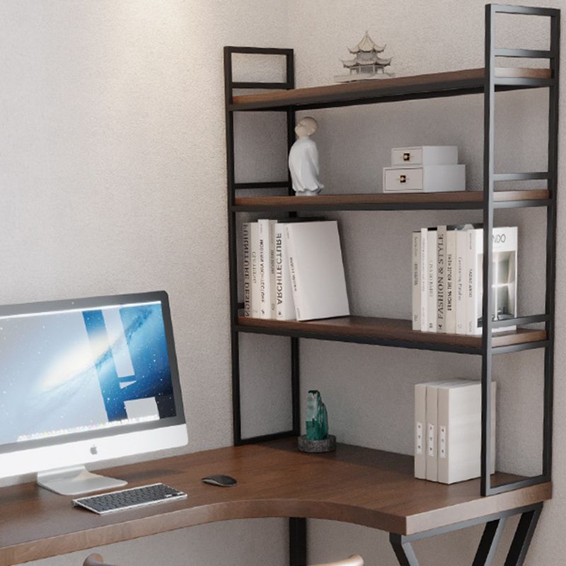 Metal and Wood Corner Writing Desk Industrial Brown Office Office Desk With Bookshelf