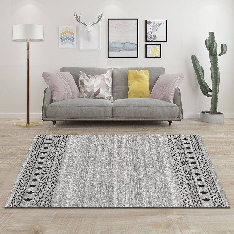 Grey Morocco Area Rug Geometric Pattern Polyester Area Rug Stain Resistant Rug for Home Decor