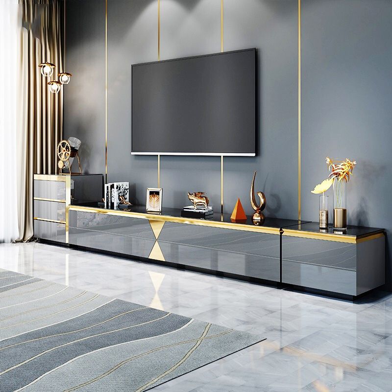 Glam TV Media Stand with Drawers Glass Top Media Console for Living Room