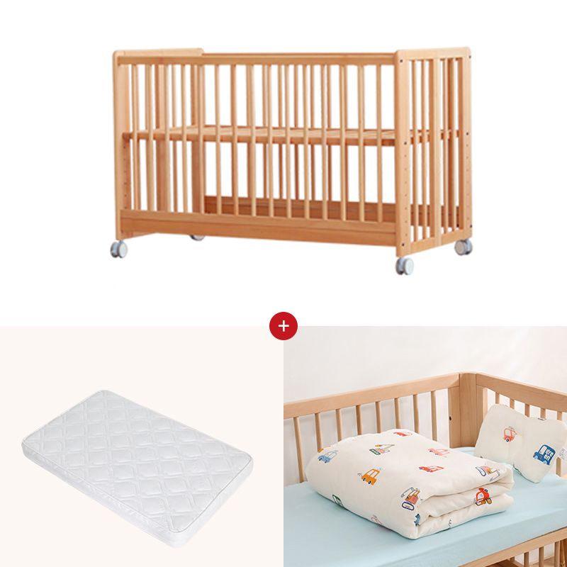 Wood Folding Baby Crib Modern Convertible Nursery Bed with Guardrail