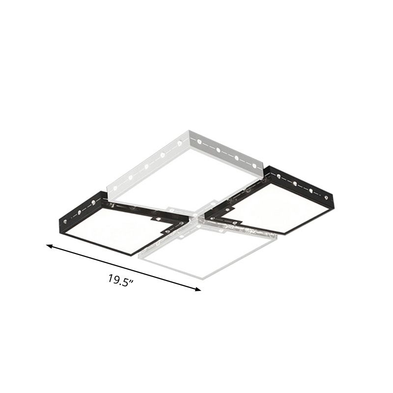 LED Bedroom Ceiling Mounted Light with Square Acrylic Shade Black Flush Mount Lighting in Warm/White Light, 19.5"/23.5" Width