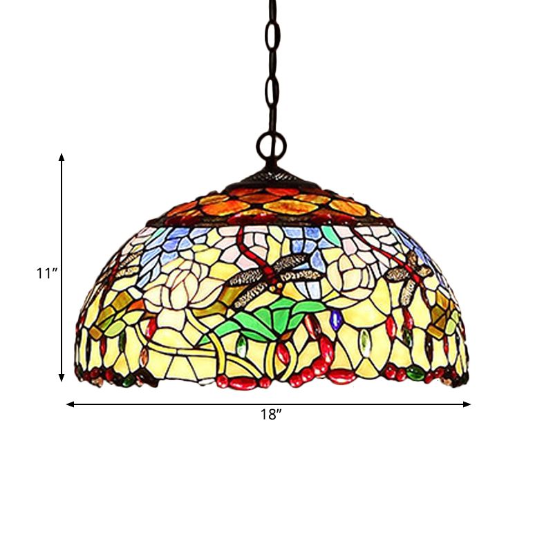 Blossom Red/Orange/Green Cut Glass Hanging Chandelier 3 Lights Bronze Ceiling Pendant Light for Kitchen