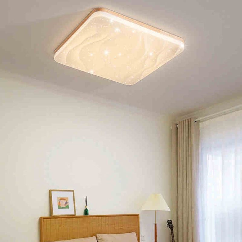 LED Modern Wood Flush Mount Geometric Shape Ceiling Light with Acrylic Shade for Bedroom