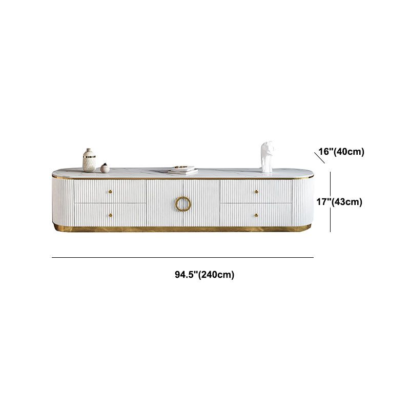 Glam Gloss TV Stand White Stone TV Console with Drawers and Cabinet