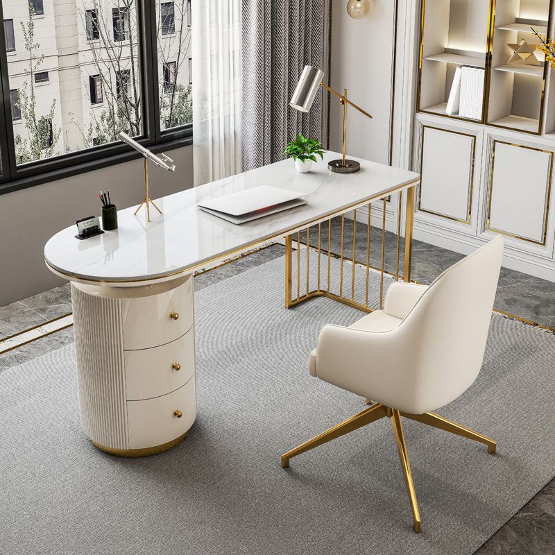 Glam Office Desk 27.56"Wide Executive Desk with 3 Storage Drawers