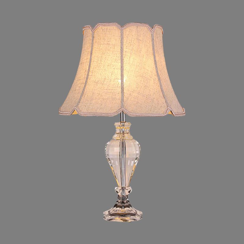 Flare Study Lamp Modern Fabric 1 Head Beige Reading Light with Clear Crystal Base