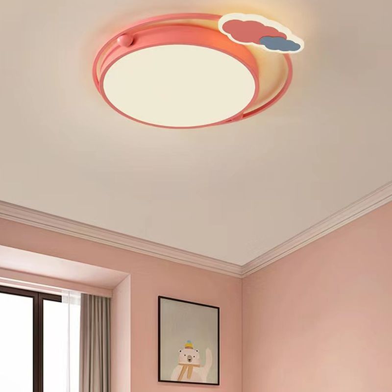 Circle Shape Flush Light Modern Style Metal 3 Lights Flush Mount in Blue/Pink