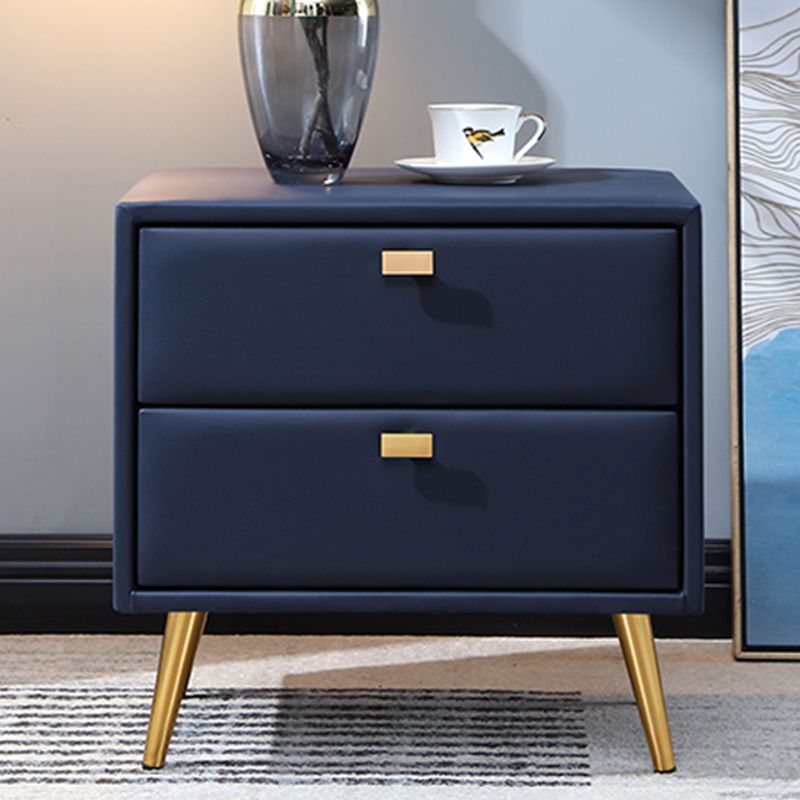 19'' Tall Glam Bedside Cabinet 2-Drawer Solid Wood Faux Leather Legs Included Nightstand