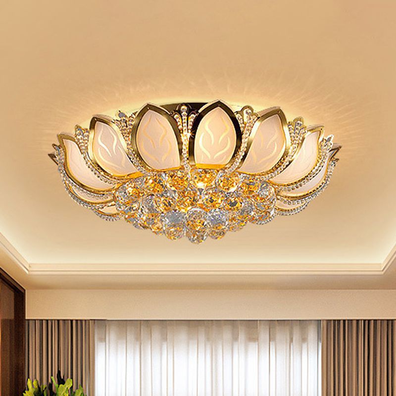 Crystal Orb Flower Flush Mount Verlichting Modernisme 7 hoofden woonkamer flush lamp fixture in het wit en goud