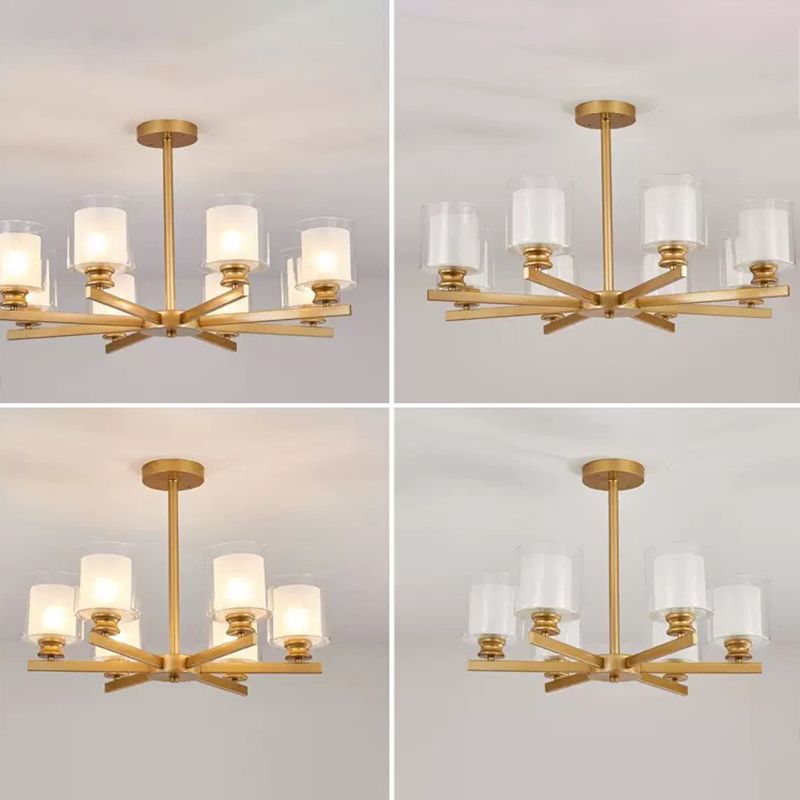 Contemporary Metal Hanging Chandelier Light Cylinder Glass Shade Suspension Light for Bedroom