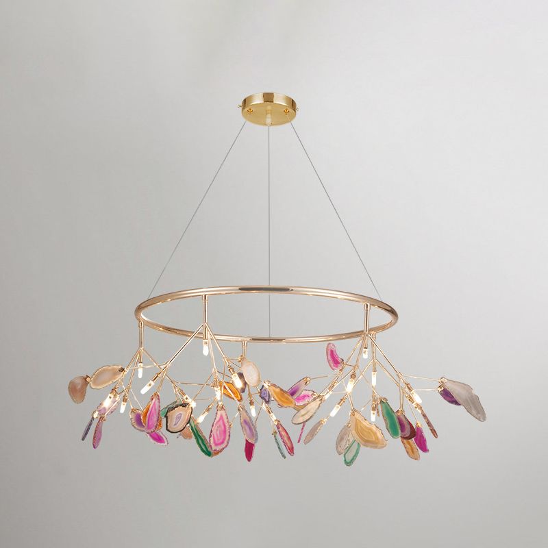 Leaf Agate Pendant lustre moderniste LED Gold Hanging Lightture pour le salon