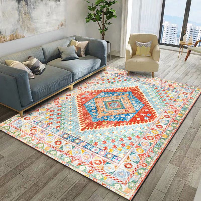 Persian Geometric Pattern Rug Multicolored Synthetics Area Rug Non-Slip Backing Easy Care Indoor Rug for Decor