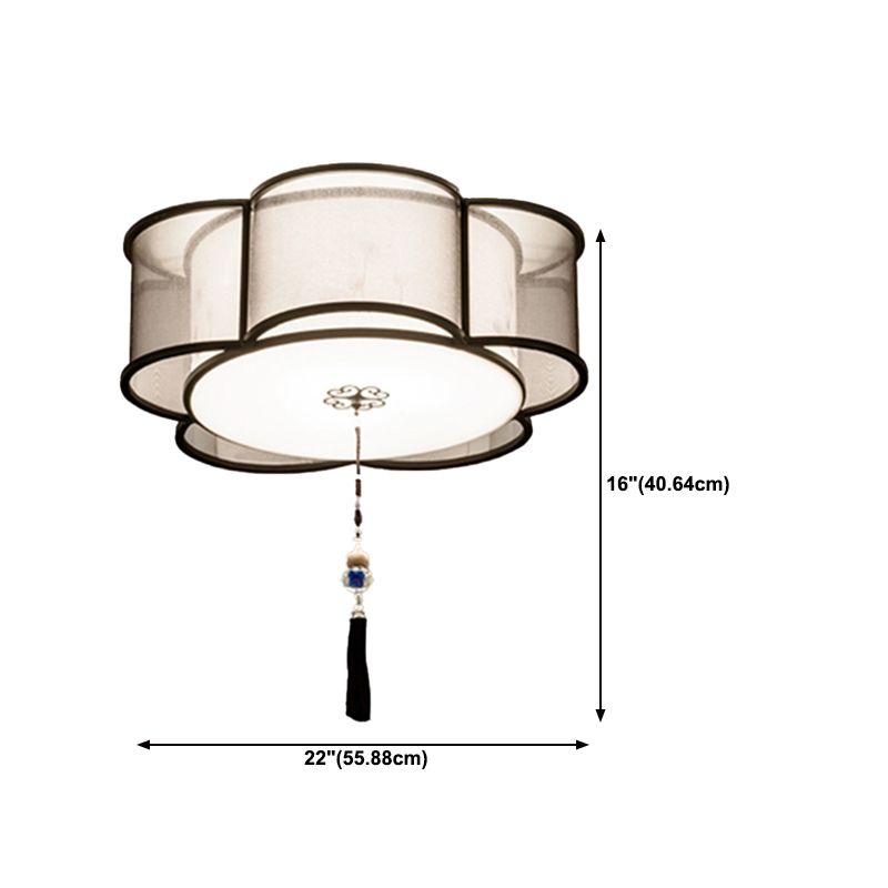 New Chinese Style Ceiling Light Geometry Shape Ceiling Lamp with Fabric Shade for Bedroom