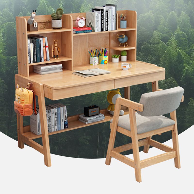 Adjustable Children's Desk in Natural with 2 Drawers and Shelves