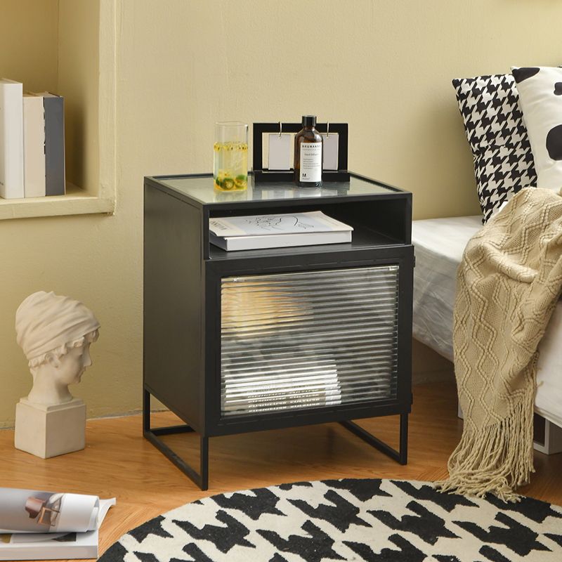 Modern Metal Night Table Glass Door Bedside Cabinet for Bedroom