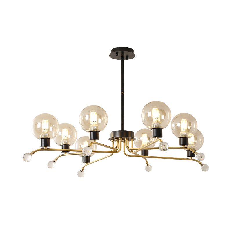 Round Hanging Chandelier Contemporary Cognac Glass 8 Bulbs Living Room Ceiling Suspension Lamp