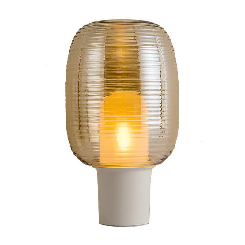 Contemporary 1 Bulb Desk Light White Oblong Night Table Lamp with Amber Glass Shade