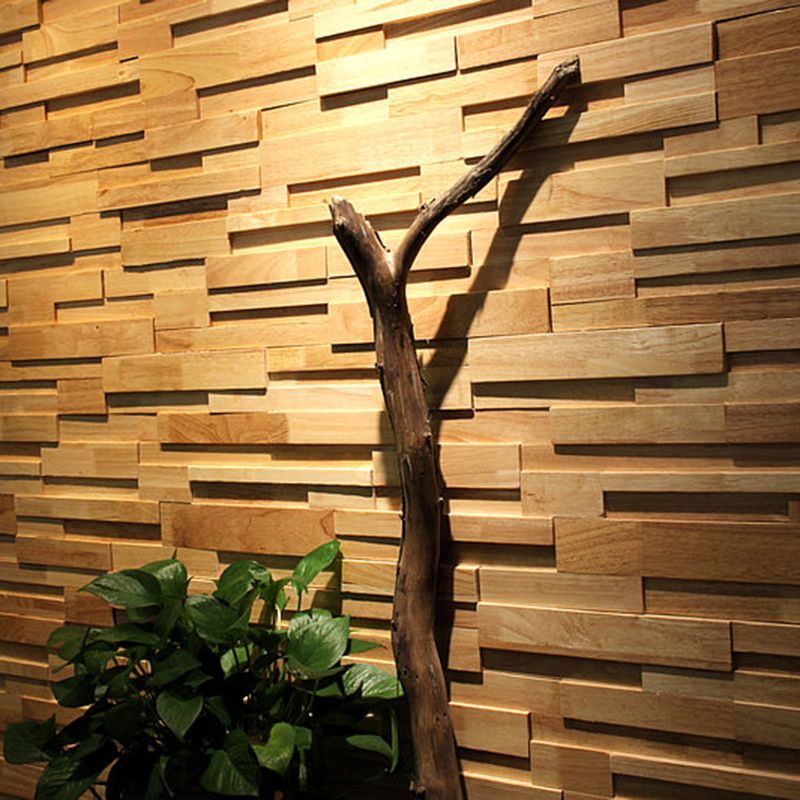 Mosaic Wood Wall Paneling Glue down Living Room Modern Style Wood Plank