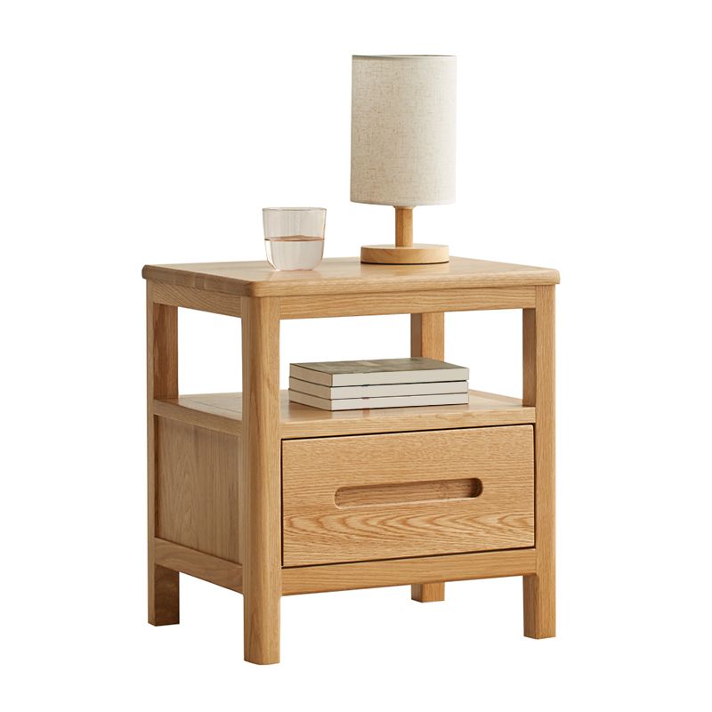 Solid Wood Standard Nightstand in Natural Kids Bedside Table with Drawers