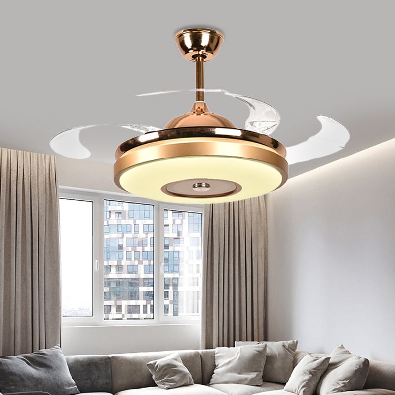 Ring Living Room Fan Lighting Simple Acrylic LED Gold Semi-Flush Mount Ceiling Light with 4 Clear Blades, 36"/42" Wide