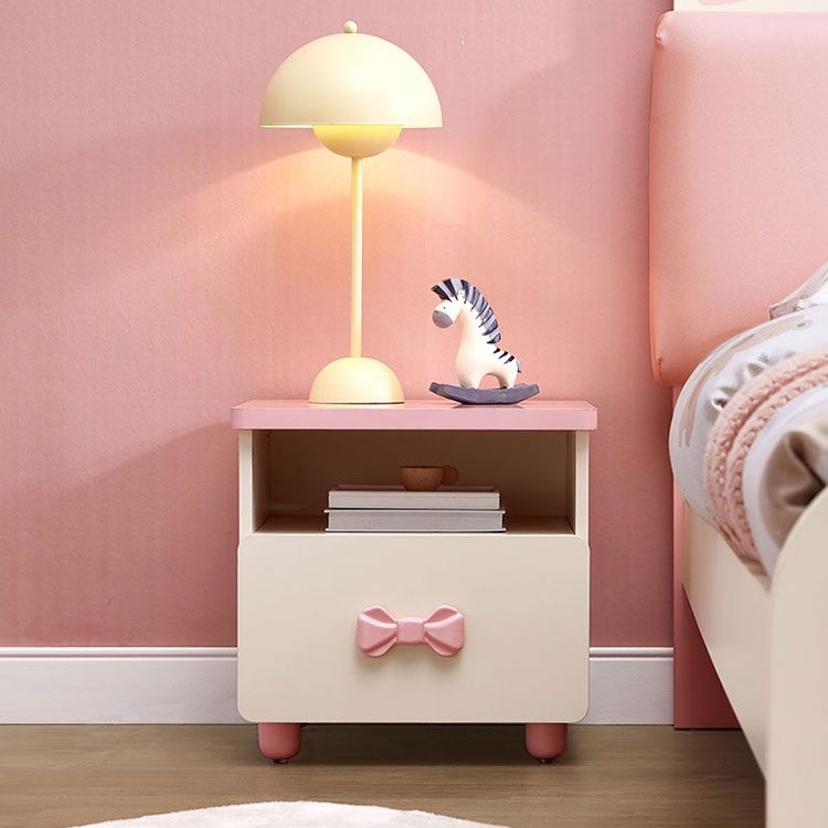 White and Pink Kids Nightstand Wooden Kids Bedside Table with Drawers