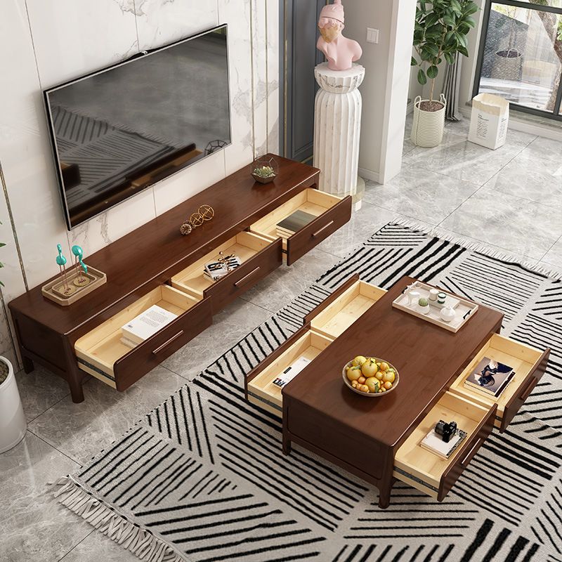 Modern Wood TV Stand Console Enclosed Storage TV Media Stand with Drawers for Living Room