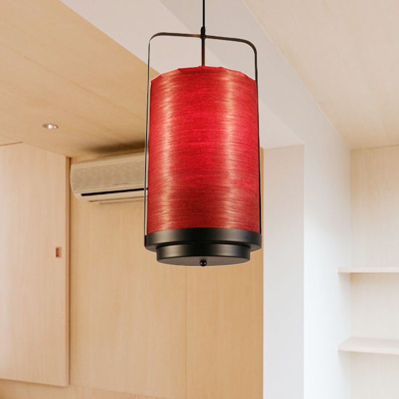 Cylindrical Pendant Lamp Modern Fabric 1 Light White/Red/Green Hanging Light Fixture for Dining Room