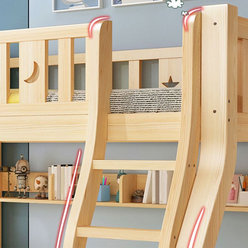 Contemporary Natural Solid Wood Bunk Bed with Built-In Ladder