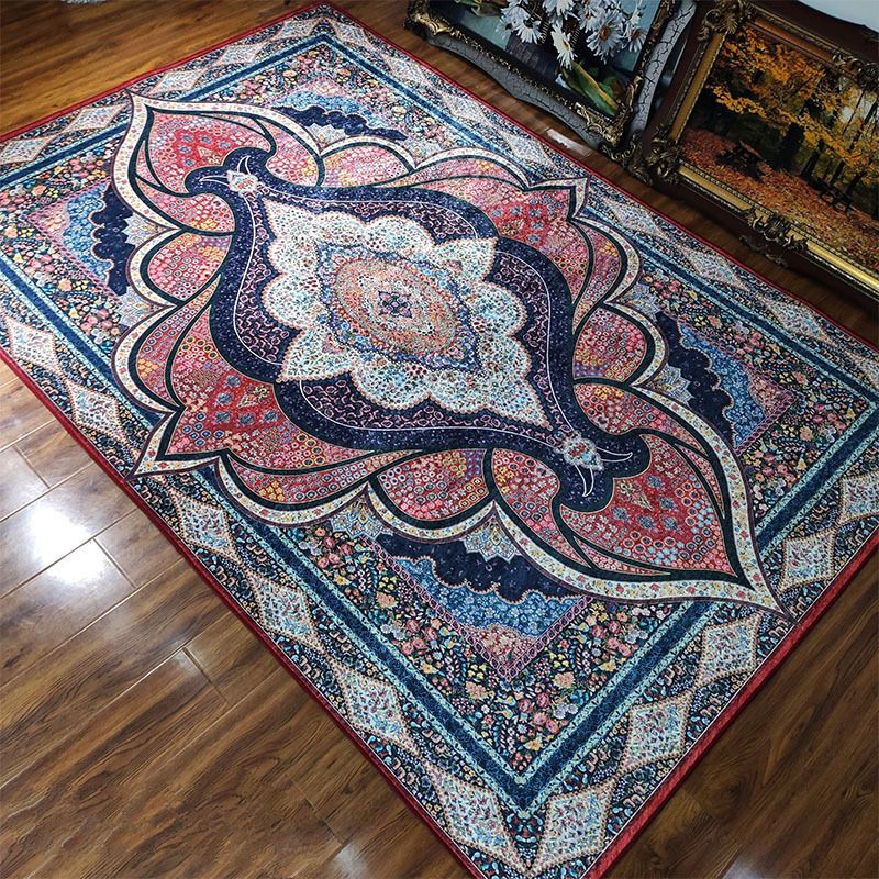 Antique Medallion Print Rug Polyester Area Carpet Stain Resistant Indoor Rug for Living Room