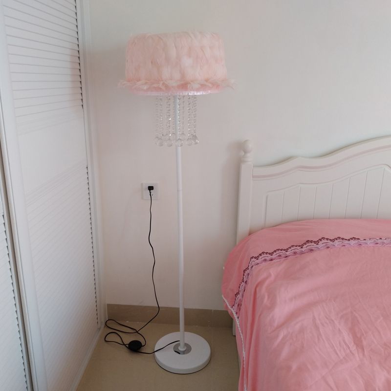 Apricot/White/Pink Lotus Floor Light Novelty Nordic 1 Bulb Feather Stand Up Lamp with Crystal Orbs