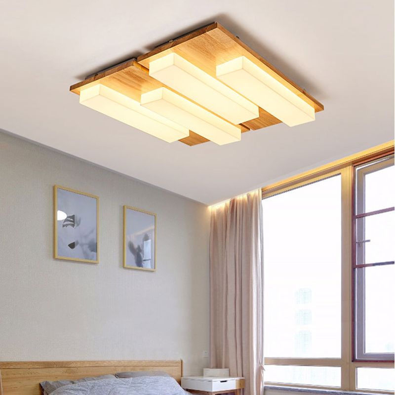 Modern Style Square Shape Flush Mount Wood Ceiling Light for Bedroom