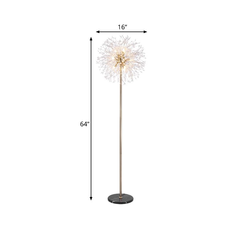 Modern Style Urchin Floor Lamp 8-Light Faceted Crystal Bead Stand Up Light in Gold