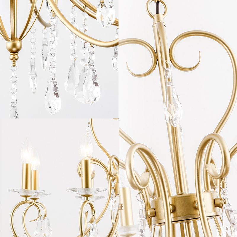 Modern Style Candle Hanging Lamp with Clear Crystal Accent 3/6 Lights Chandelier Lighting in Gold