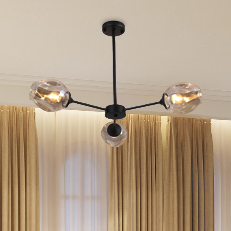 Modernist 3/6/8 Lights Hanging Chandelier Black/Chrome Sputnik Suspension Pendant with Blue/Amber Glass Shade