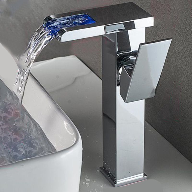 Modern Vessel Sink Faucet Brass Lever Handles LED Waterfall Basin Lavatory Faucet