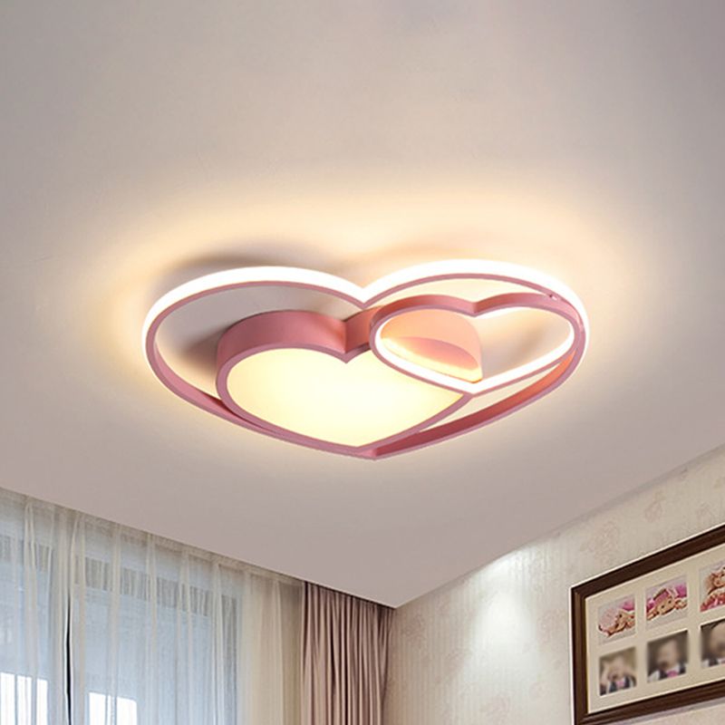 Loving Heart Acrylic Flush Mount Lamp Nordic White/Pink LED Close to Ceiling Light for Bedroom