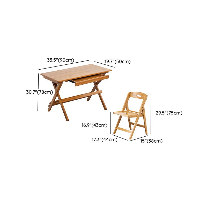 Natural Color Bamboo Writing Desk School Family Children Liftable Folding Study Table