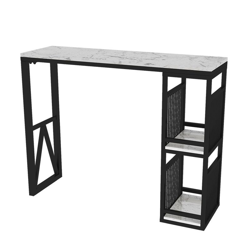 Modern Iron Bar Dining Table White Faux Marble Rectangle Indoor Bistro Table with Shelf