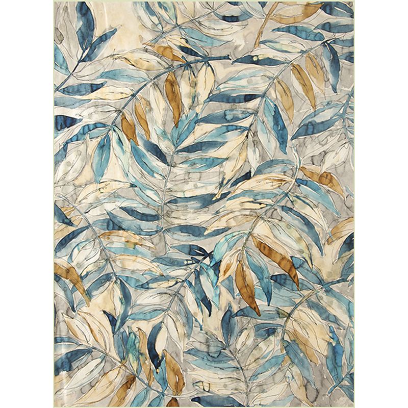 Classic Vintage Rug in Yellow and Blue Botanical Leaf Pattern Rug Polyester Anti-Slip Carpet for Home Decoration